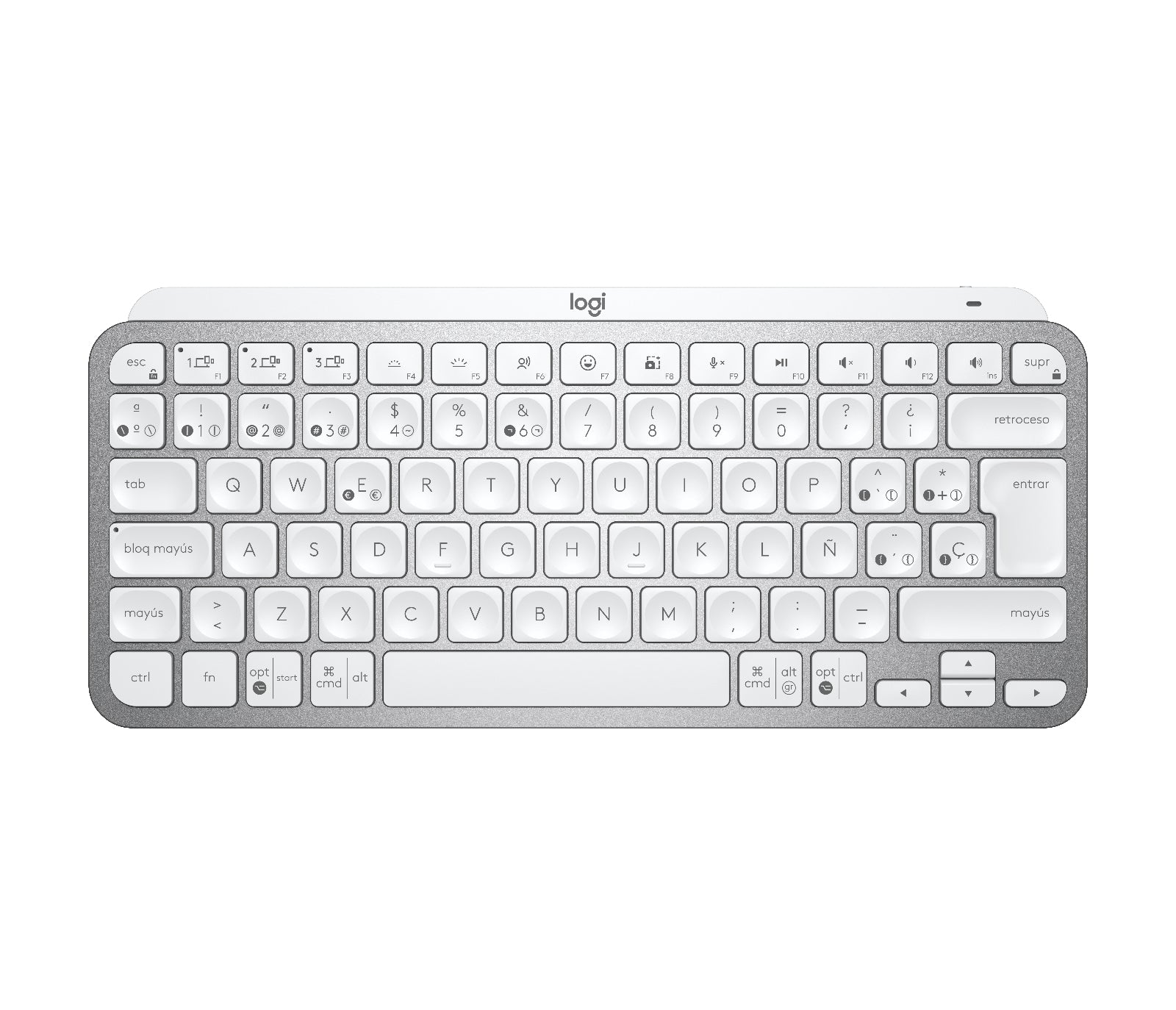 Logitech MX Keys Mini - Teclado - retroiluminação - Bluetooth - QWERTY - Espanhol - cinza pálido