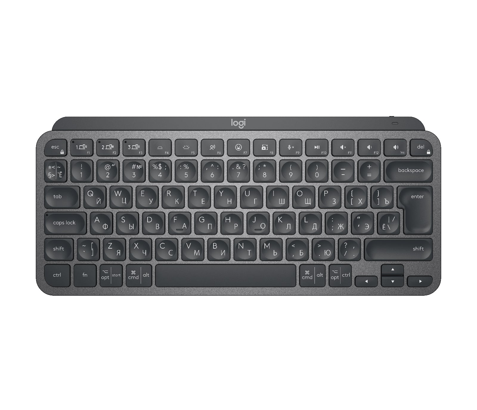 Logitech MX Keys Mini - Teclado - Retroiluminación - Bluetooth - QWERTY - Ruso - Grafito