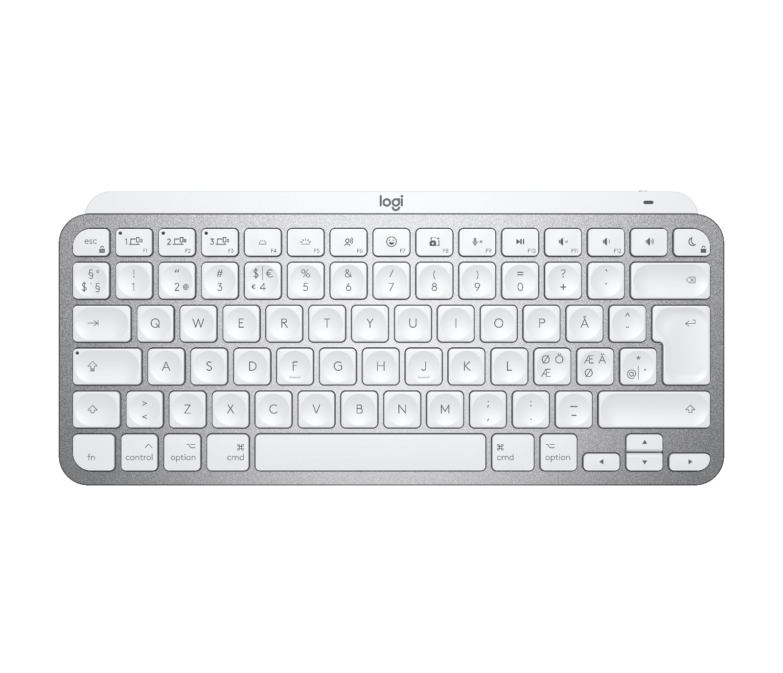 Logitech MX Keys Mini para Mac - Oficina - Teclado - Retroiluminación - Bluetooth - QWERTY - Nórdico (danés/finlandés/noruego/sueco) - Gris pálido