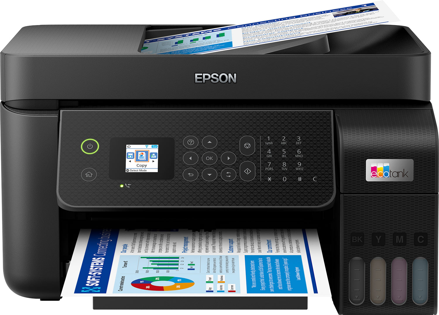 Epson EcoTank ET-4800 - Multifunction printer - color - inkjet - rechargeable - A4 (media) - up to 10 ppm (print) - 100 sheets - 33.6 Kbps - USB, LAN, Wi-Fi - black