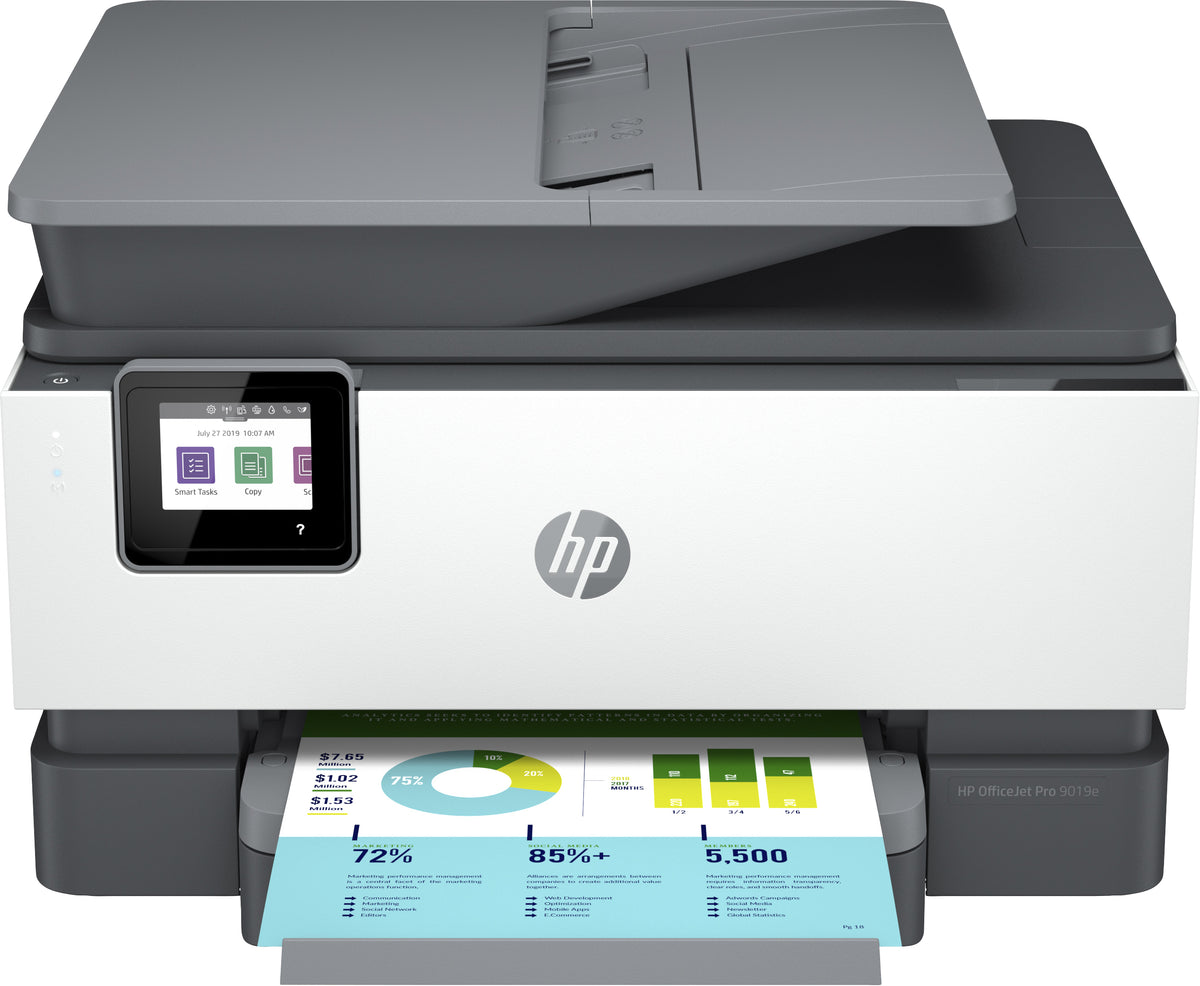 HP Officejet Pro 9019e All-in-One - Multifunction Printer - Color - Inkjet - Legal (216 x 356 mm) (original) - A4/Legal (media) - up to 21 ppm (copy) - up to 22 ppm (print) - 250 sheets - 33.6 Kbps - USB 2.0, LAN, Wi-Fi(n), host USB - E
