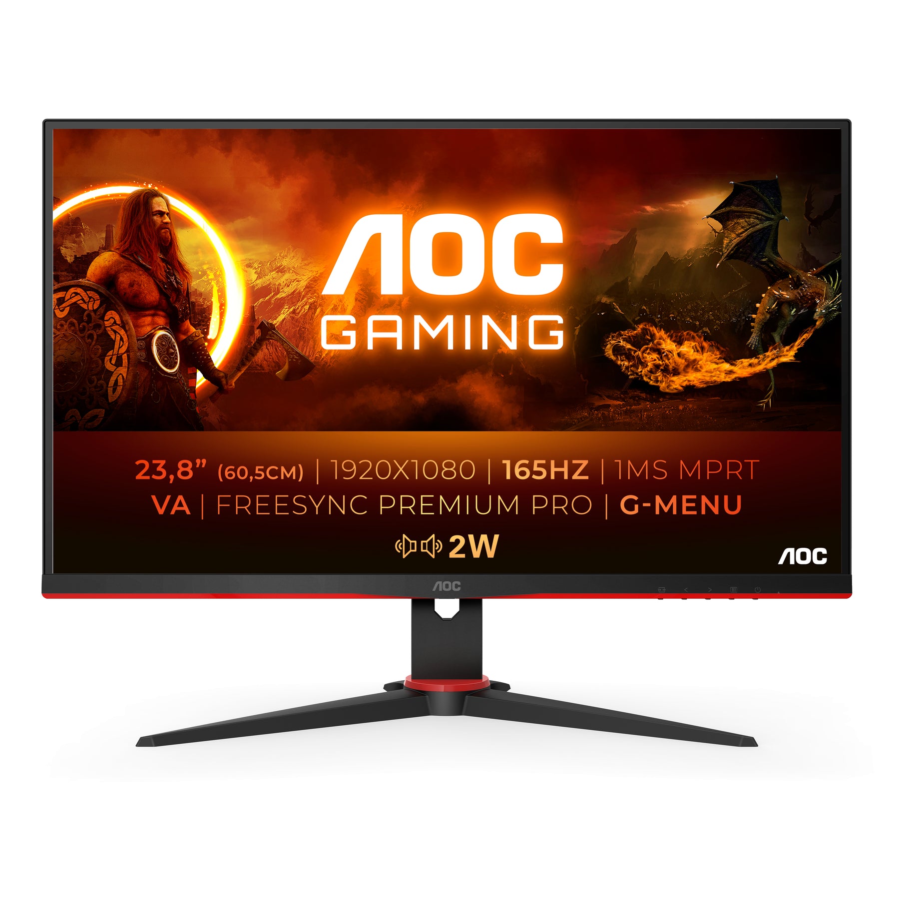 AOC MONITOR VA 24 FHD 1MS FREESYNC 165HZ VGA HDMI DP COLUNAS 24G2SAE/BK