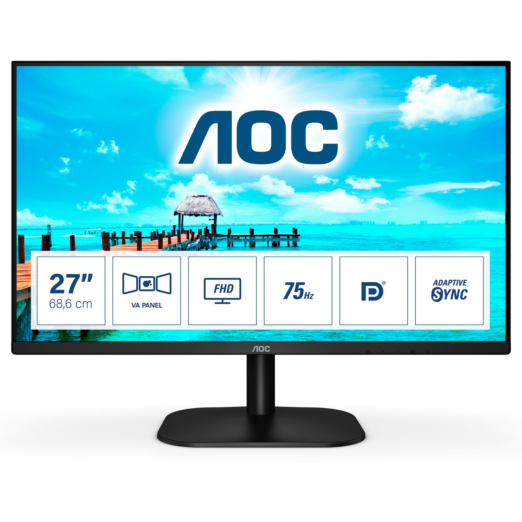 AOC 27B2QAM - Monitor LED - 27" - 1920 x 1080 Full HD (1080p) @ 75 Hz - MVA - 250 cd/m² - 4 ms - HDMI, VGA, DisplayPort - altavoces - negro