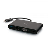 C2G USB C to HDMI, VGA, USB A &amp; RJ45 Adapter - 4K 30Hz - Black - Docking Station - USB-C / Thunderbolt 3 - VGA, HDMI - GigE