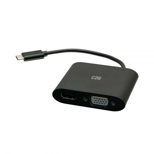 C2G USB C to HDMI & VGA Dual Monitor Adapter - 4K 30Hz - Black - Adaptador de vídeo - USB-C macho para HD-15 (VGA), HDMI fêmea - preto - suporte 4K30Hz