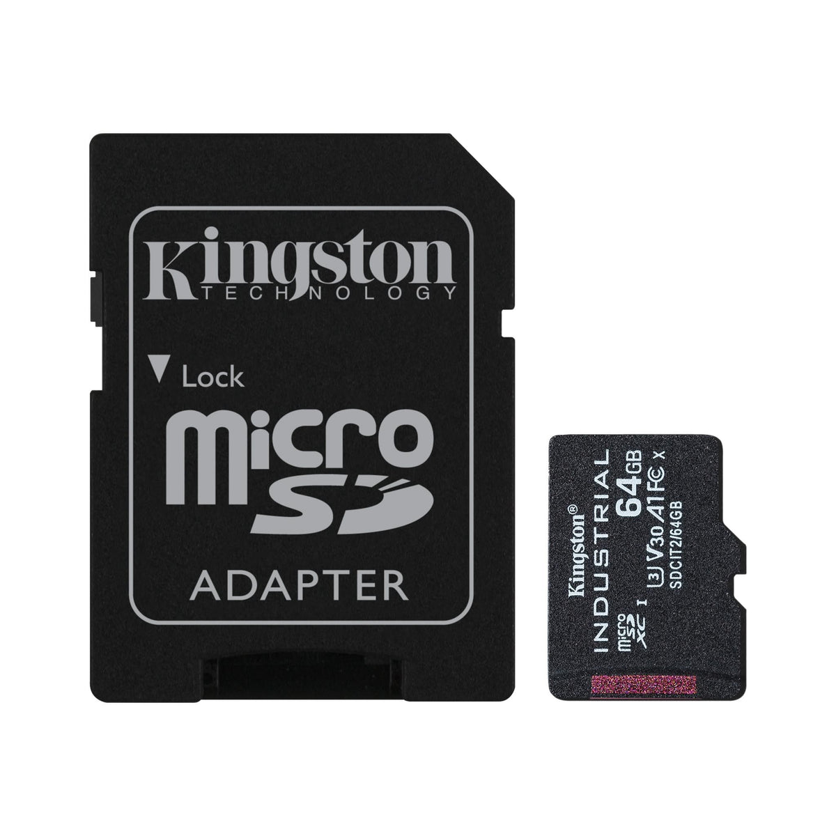 Kingston Industrial - Flash Memory Card (microSDXC to SD Adapter Included) - 64 GB - A1 / Video Class V30 / UHS-I U3 / Class10 - microSDXC UHS-I