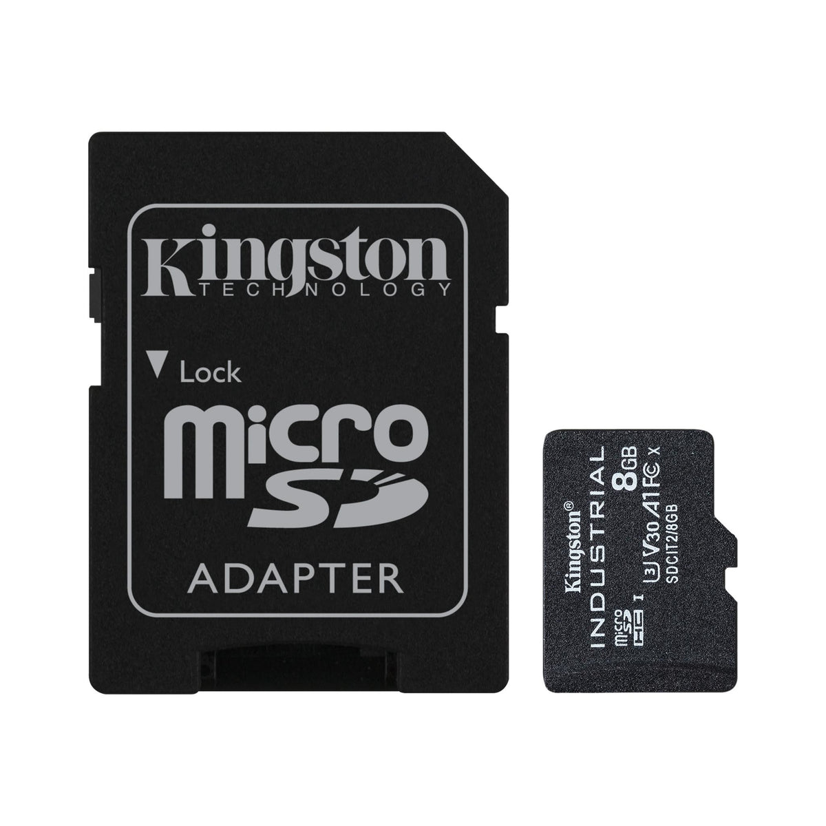 Kingston Industrial - Flash Memory Card (Included microSDHC to SD Adapter) - 8 GB - A1 / Video Class V30 / UHS-I U3 / Class10 - microSDHC UHS-I