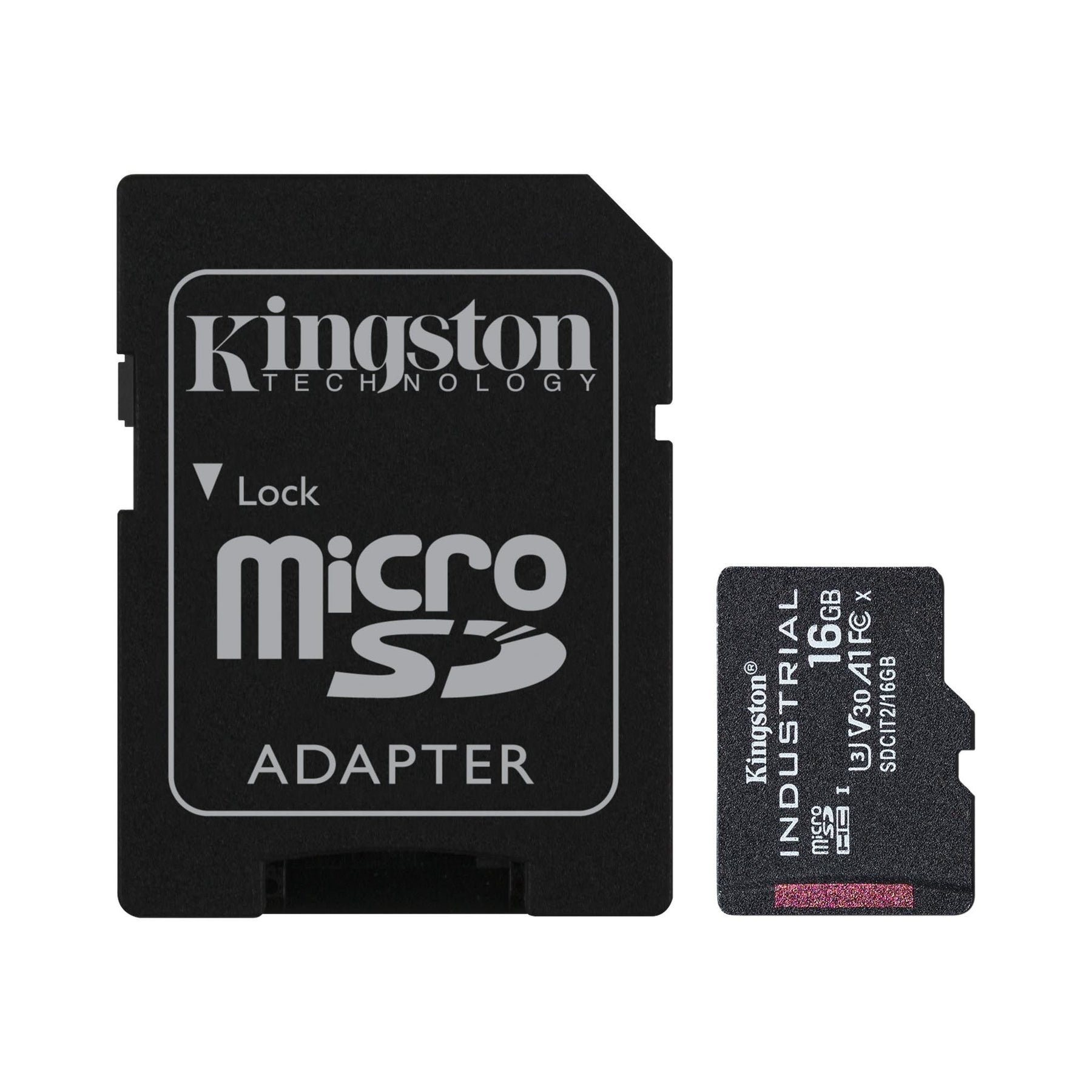 Kingston Industrial - Flash Memory Card (microSDHC to SD Adapter Included) - 16 GB - A1 / Video Class V30 / UHS-I U3 / Class10 - microSDHC UHS-I