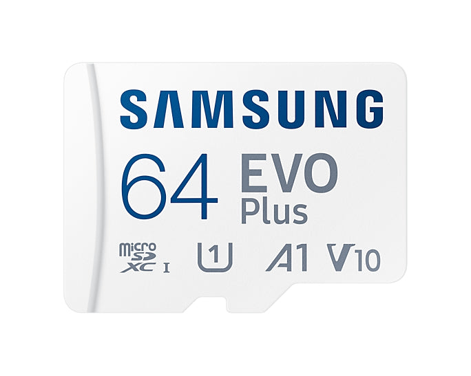 Samsung EVO Plus MB-MC64KA - Flash Memory Card (Included microSDXC to SD Adapter) - 64 GB - A1 / Video Class V10 / UHS-I U1 / Class10 - microSDXC UHS-I - white