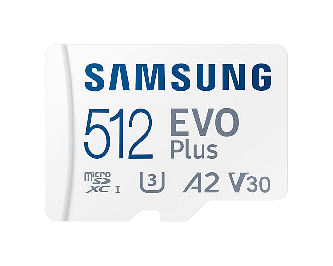 Samsung EVO Plus MB-MC512KA - Cartão de memória flash (adaptador microSDXC para SD Incluído) - 512 GB - A2 / Video Class V30 / UHS-I U3 / Class10 - microSDXC UHS-I - branco