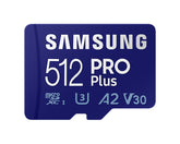 Samsung PRO Plus MB-MD512KA - Flash Memory Card (Included microSDXC to SD Adapter) - 512 GB - A2 / Video Class V30 / UHS-I U3 / Class10 - microSDXC UHS-I - Blue