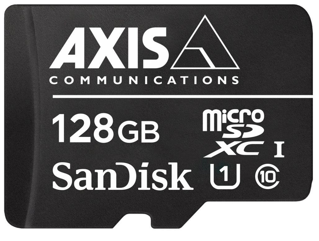 AXIS Surveillance - Cartão de memória flash (adaptador microSDXC para SD Incluído) - 128 GB - UHS-I U1 / Class10 - microSDXC - preto - para AXIS M3085, M3086, M4308, M5075, P3818, Q1656, Q1715, Q1942, Q6100, V5938 50, P37 Series