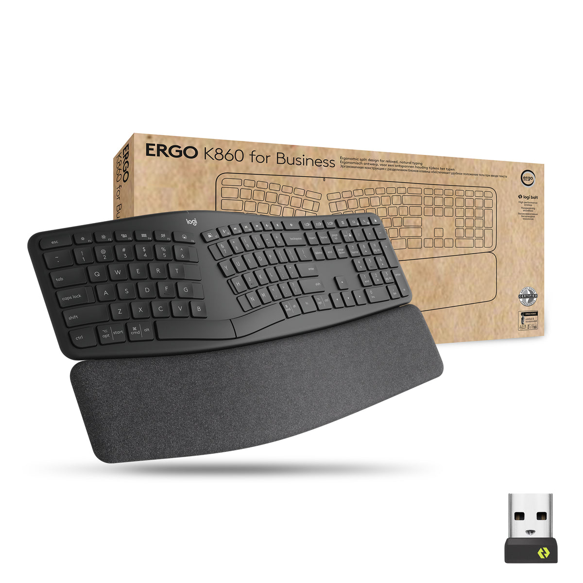 Logitech ERGO K860 Split Keyboard for Business - Teclado - Inalámbrico - Bluetooth LE - QWERTZ - Suizo - Grafito