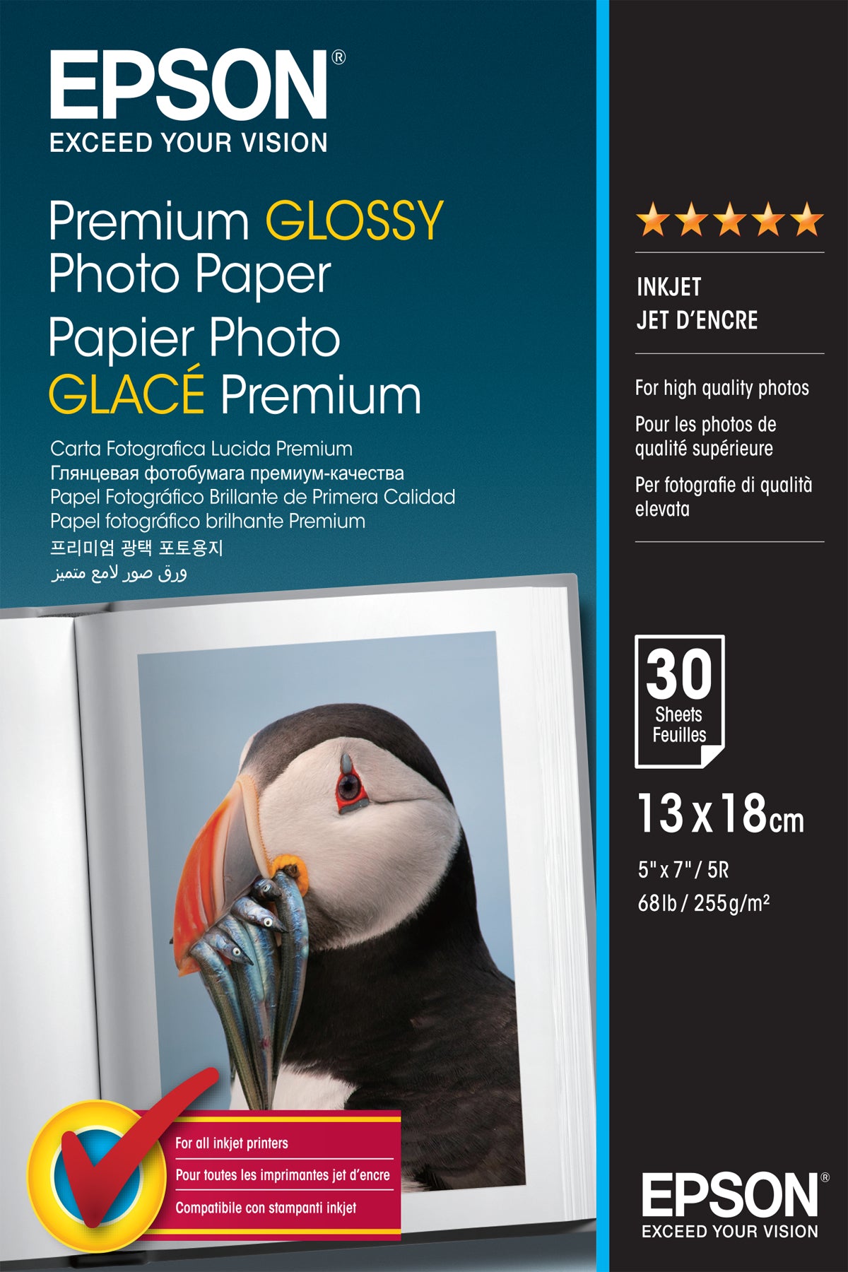 EPSON PAPEL PREMIUM GLOSSY PHT 13x18 30FLS 255G