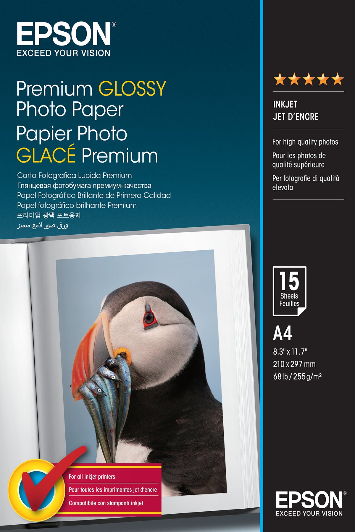 Epson Premium Glossy Photo Paper - Gloss - A4 (210 x 297 mm) 15 sheet(s) photo paper - for EcoTank ET-2650, 2750, 2751, 2756, 2850, 2851, 2856, 4750, 4850