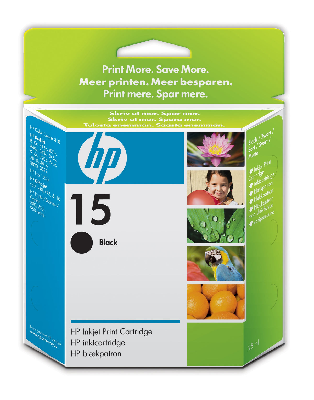 HP 15 - 25 ml - Large - Black - Original - Ink Cartridge - for Deskjet 38XX, Fax 1230, Officejet 51XX, v30, v40, v45, psc 500, 720, 750, 760, 920, 950