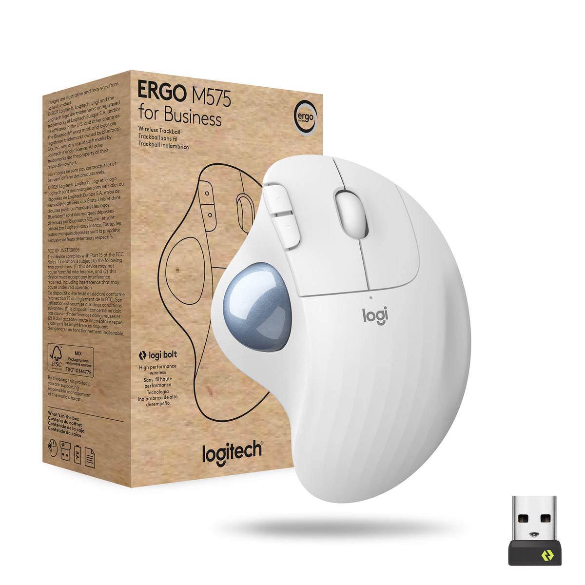 Logitech ERGO M575 for Business - Trackball - right - optical - 5 buttons - wireless - Bluetooth - Logitech Logi Bolt USB receiver - off-white