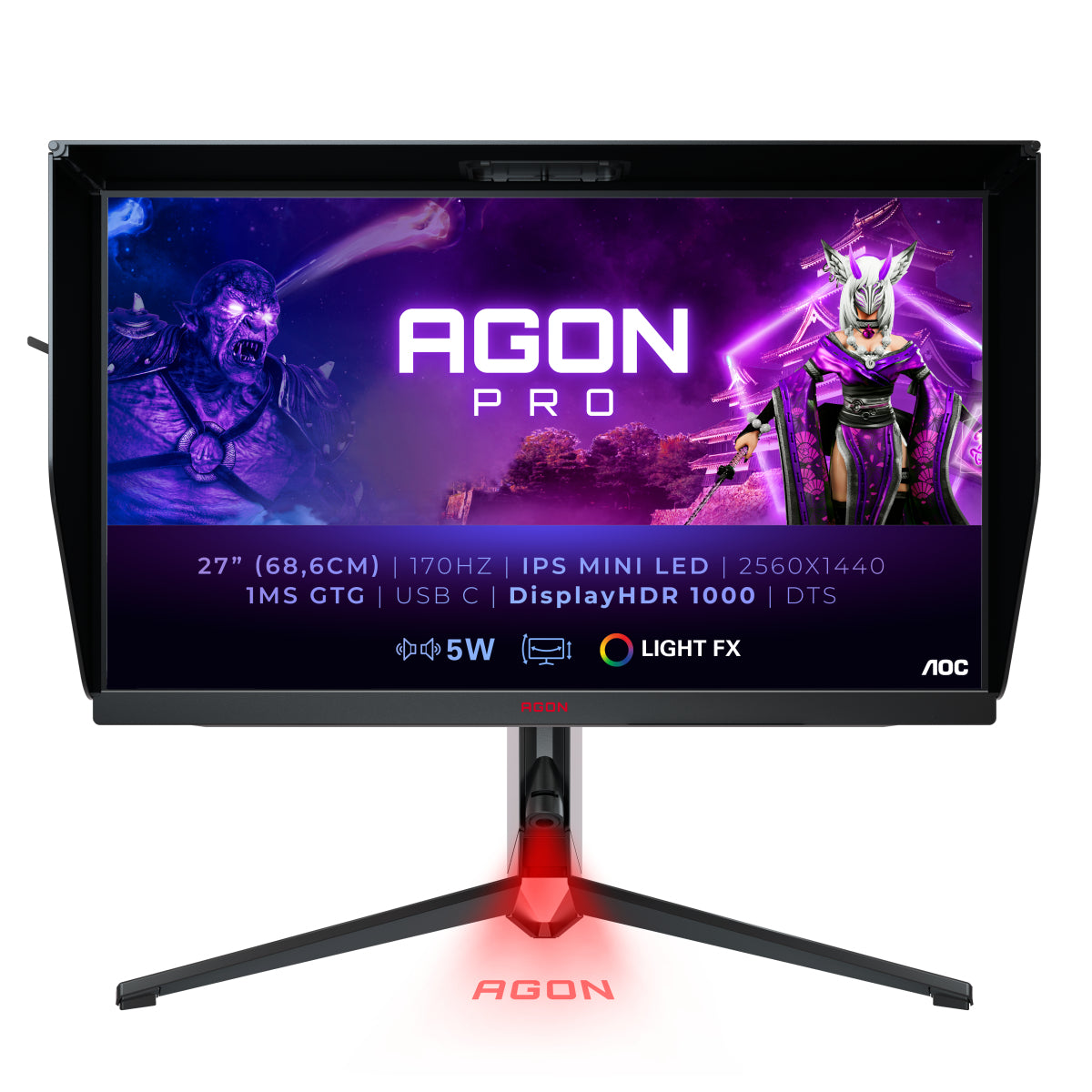 AOC MONITOR MINI LED 27 QHD 1MS 170HZ HDMI DP USB-C SPEAKERS HAS PIVOT AG274QXM