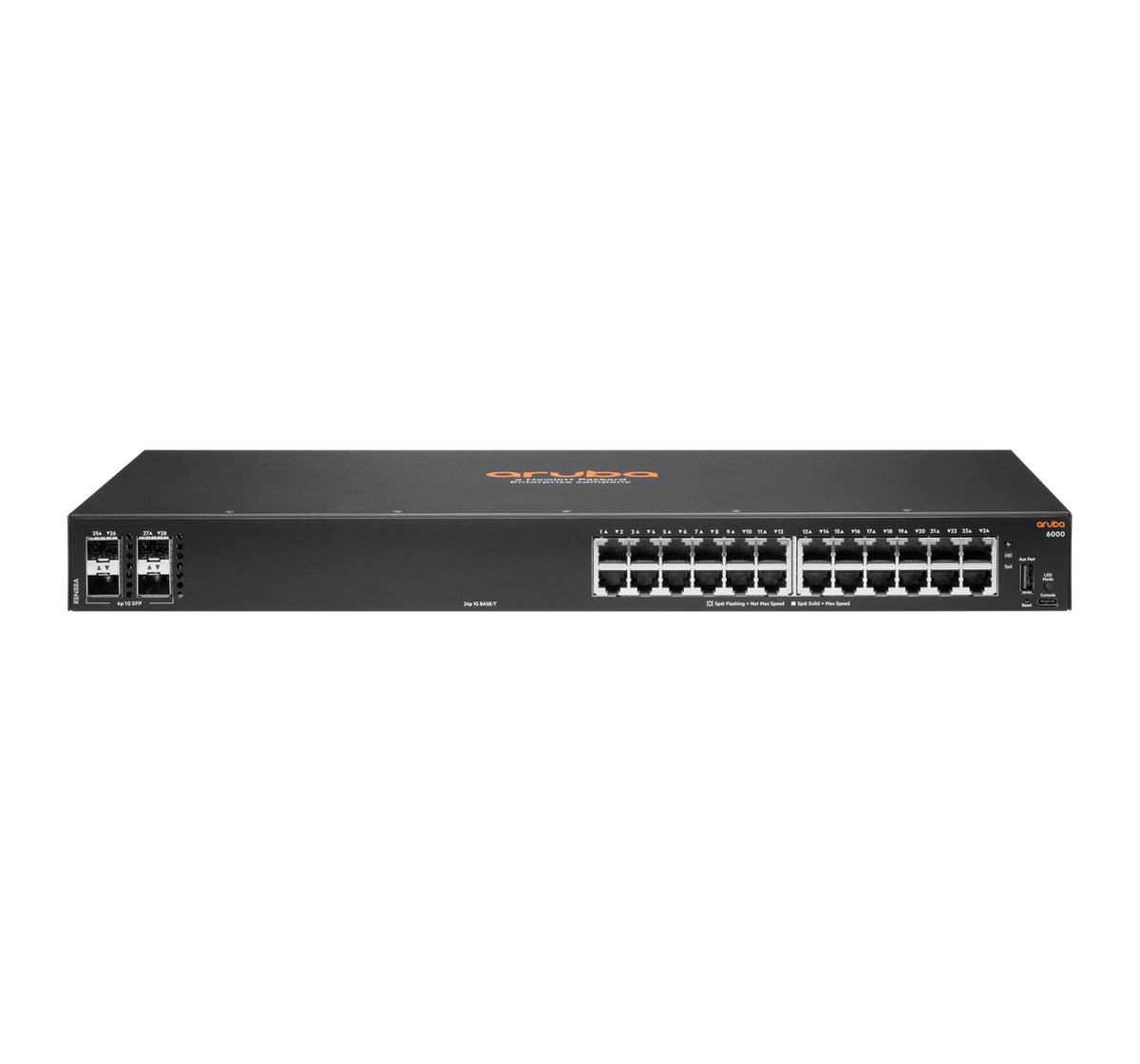 HPE Aruba 6000 24G 4SFP Switch - Switch - L3 - Managed - 24 x 10/100/1000 + 4 x Gigabit SFP - side to side airflow - rail mountable - AC 100 - 127V / 200 - 240V