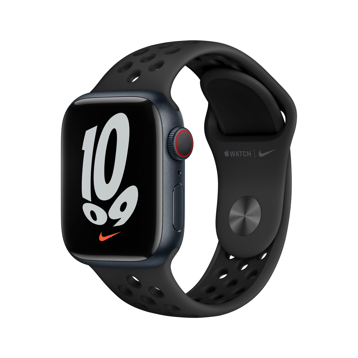 Apple Watch Nike Series 7 (GPS + Cellular) - 41 mm - Midnight Aluminum - Smart Watch With Nike Sport Strap - Fluoroelastomer - Anthracite/Black - Band Size: S/M/L - 32 GB - WiFi, Bluetooth - 4G - 32g