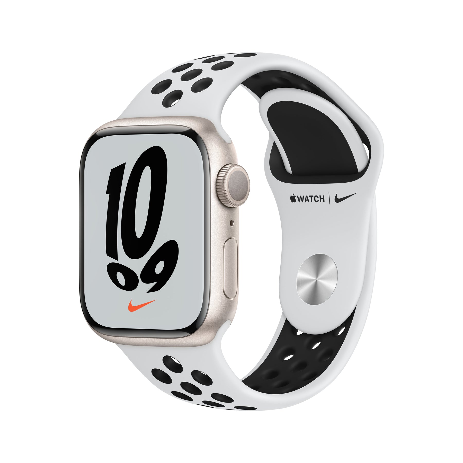 Apple Watch Nike Series 7 (GPS) - 41mm - Starry Aluminum - Smart Watch With Nike Sport Strap - Fluoroelastomer - Pure Platinum/Black - Band Size: S/M/L - 32GB - Wi-Fi, Bluetooth - 32 g