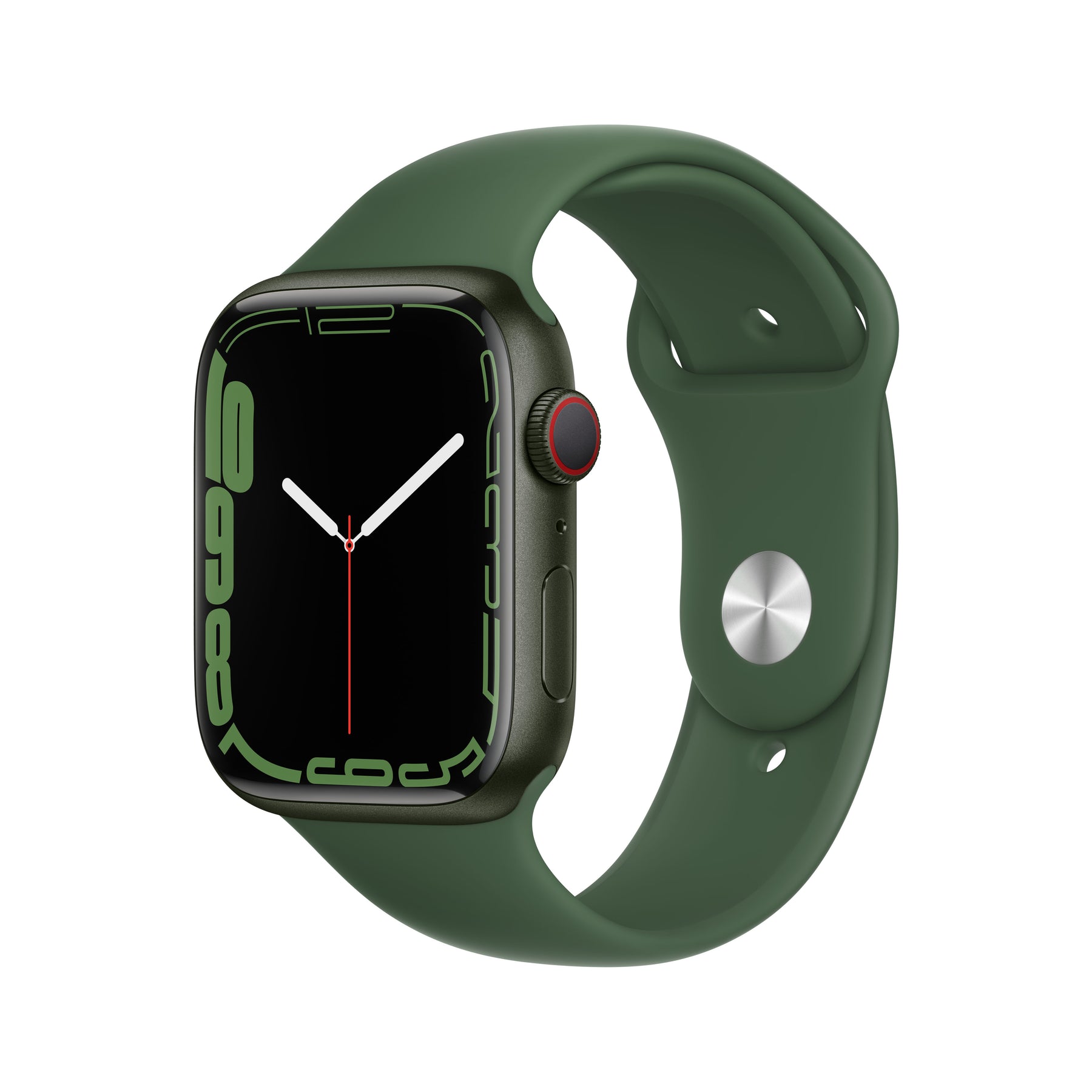 Apple Watch Series 7 (GPS + Cellular) - 45mm - Green Aluminum - Smart Watch With Sports Band - Fluoroelastomer - Trefoil - Band Size: Regular - 32GB - Wi-Fi, Bluetooth - 4G - 38.8g