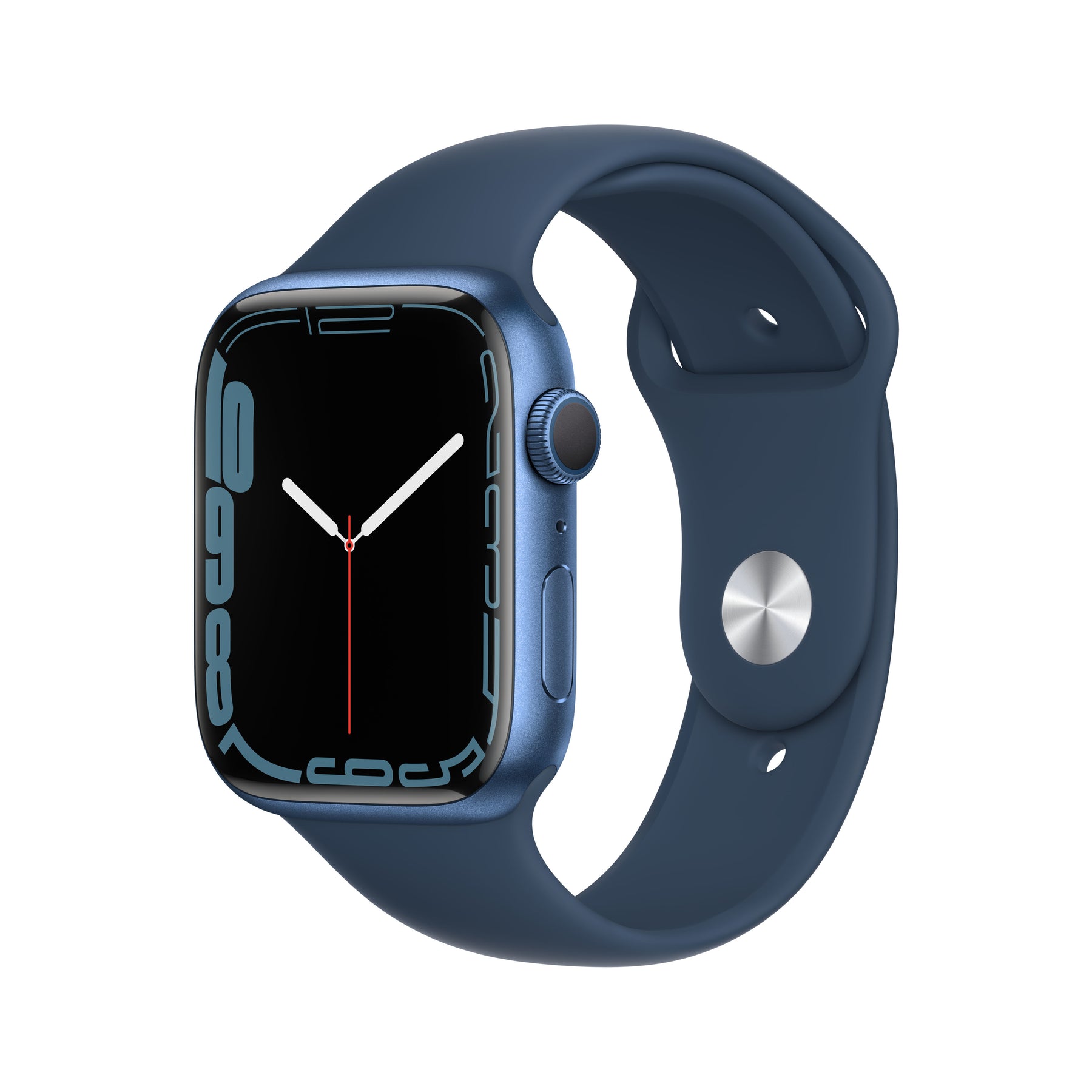 Apple Watch Series 7 (GPS) - 45mm - Aluminum Blue - Smart Watch With Sports Band - Fluoroelastomer - Abyss Blue - Band Size: Regular - 32GB - Wi-Fi, Bluetooth - 38.8g