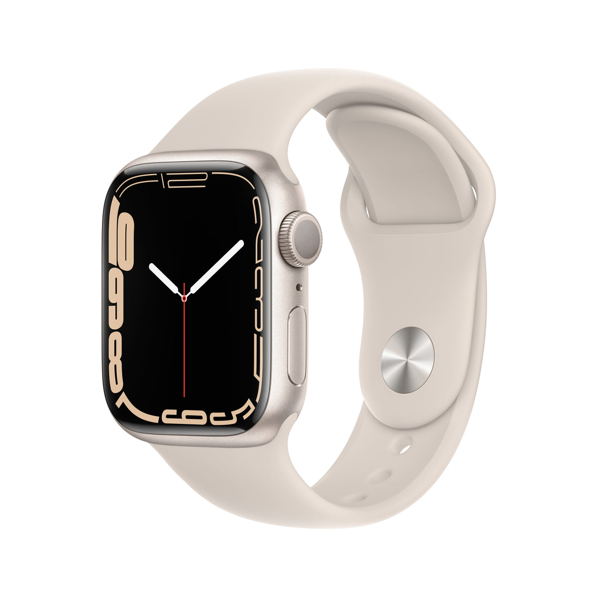 Apple Watch Series 7 (GPS) - 41mm - Starry Aluminum - Smart Watch With Sports Band - Fluoroelastomer - Starlight - Band Size: Regular - 32GB - Wi-Fi, Bluetooth - 32g