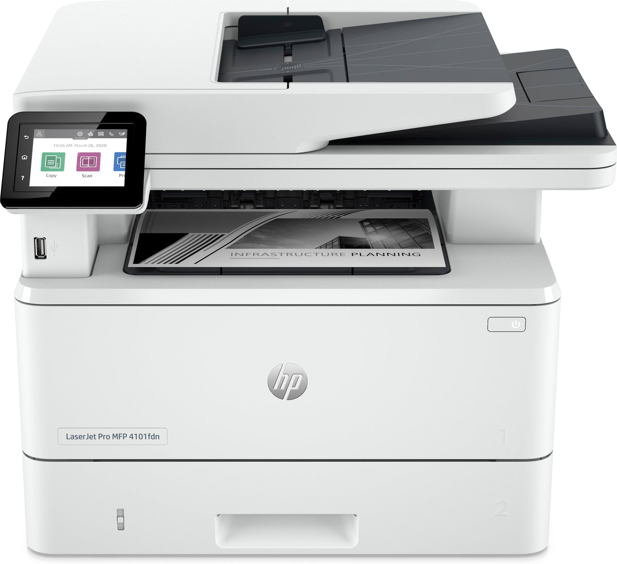 HP LaserJet Pro MFP 4102fdwe - Impresora multifunción - B/N - láser - Legal (216 x 356 mm) (original) - A4/Legal (soportes) - hasta 38 ppm (copia) - hasta 40 ppm (impresión) - 350 hojas - 33,6 Kbps - USB, USB 2.0, Gigabit LAN, Bluetooth, Wi-Fi(n), host U