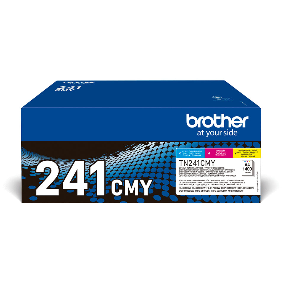 Brother TN241CMY - Paquete de 3 - Amarillo, Cian, Magenta - Genuino - Cartucho de tóner - para Brother DCP-9015, DCP-9020, HL-3140, HL-3150, HL-3170, MFC-9140, MFC-9330, MFC- 9340