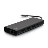 Estación de acoplamiento de pantalla doble C2G USB-C 9 en 1 con HDMI, Ethernet, USB, audio de 3,5 mm y suministro de energía de hasta 60 W - 4K 30 Hz (compatible con TAA) - Estación de acoplamiento - USB-C/Thunderbolt 3 - 2 x HDMI - GigE - Cumple con TAA