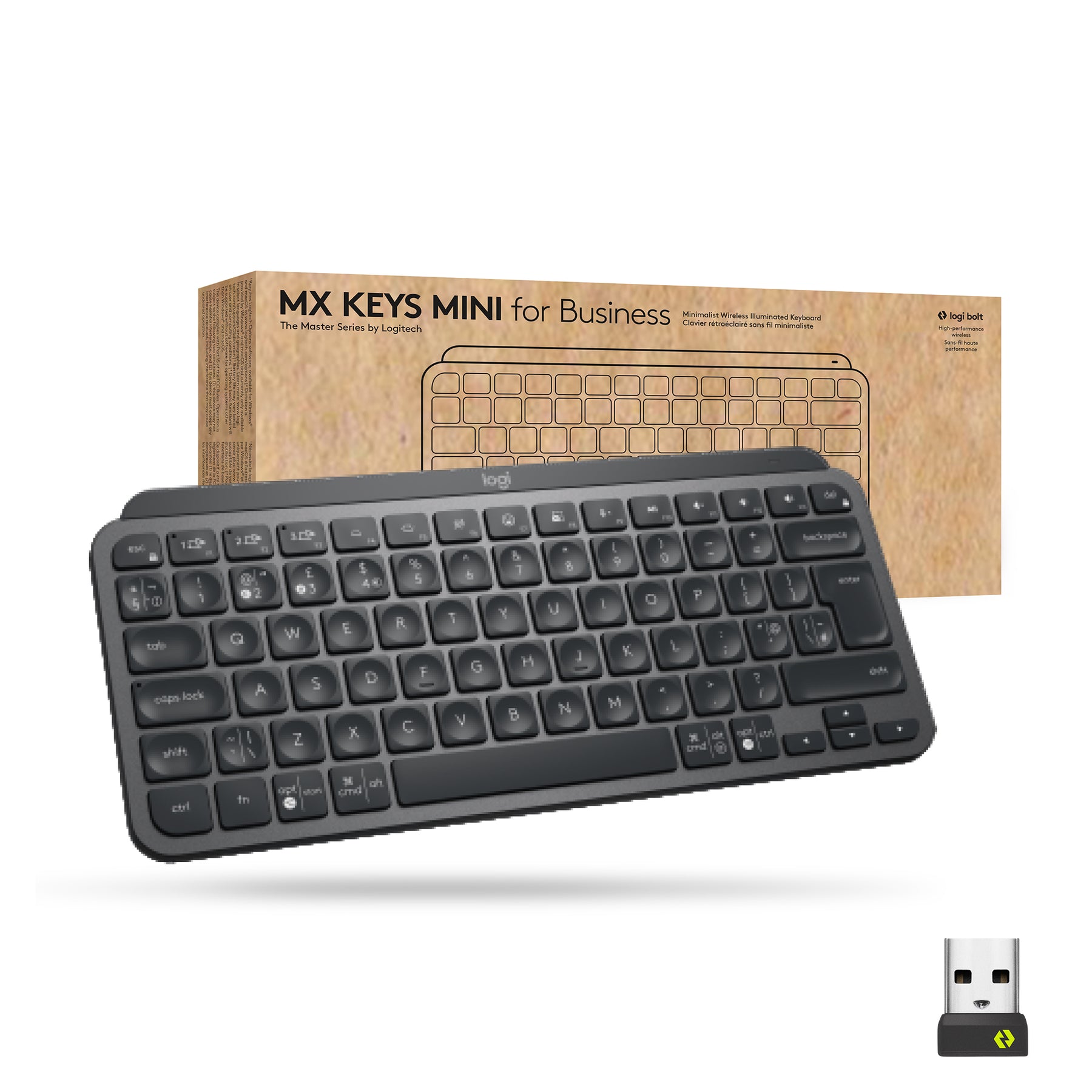 Logitech MX Keys Mini for Business - Teclado - retroiluminação - sem fios - Bluetooth LE - QWERTY - Inglês Internacional - grafite