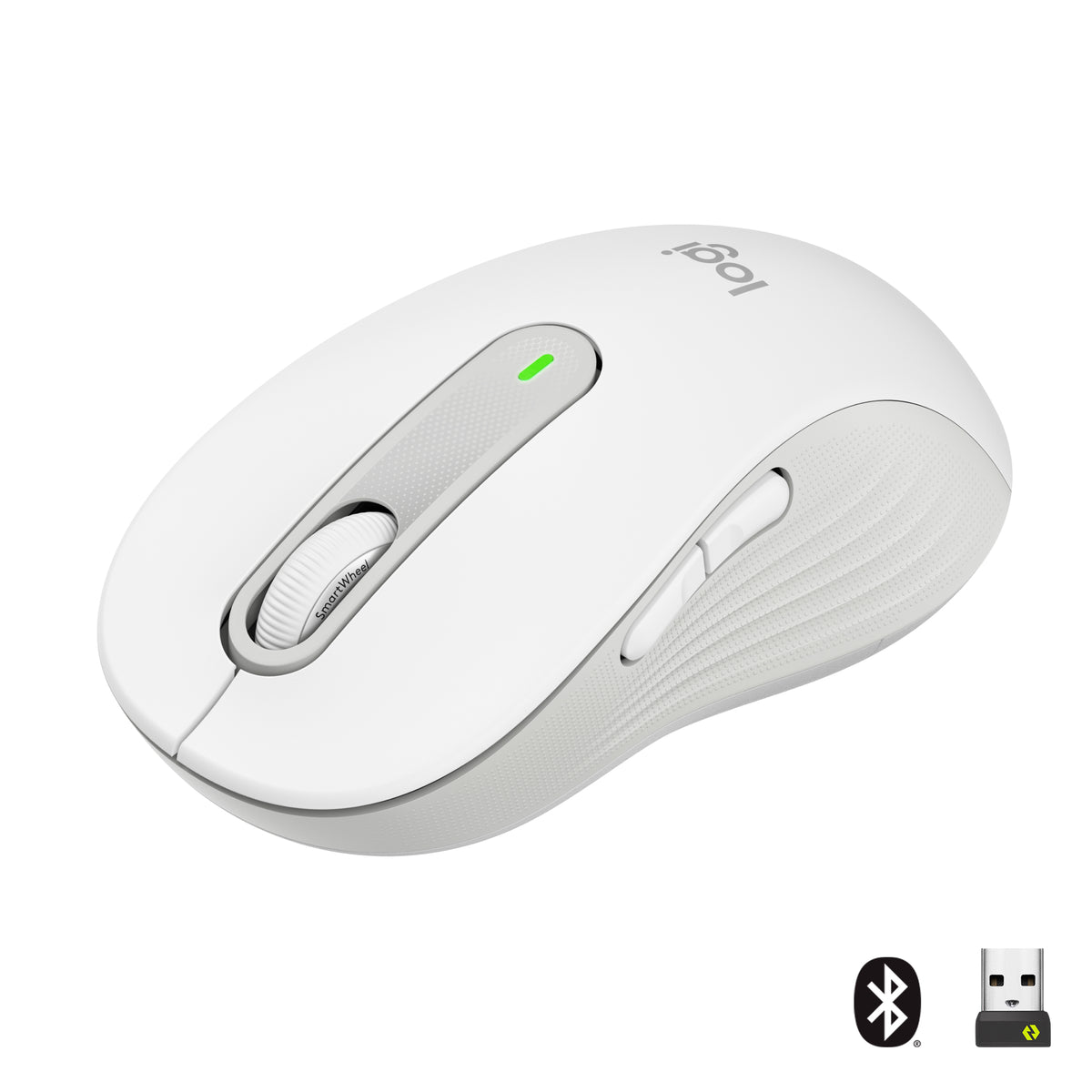 Logitech Signature M650 L - Mouse - Full Size - Optical - 5 Buttons - Wireless - Bluetooth, 2.4GHz - Logitech Logi Bolt USB Receiver - Off White