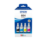 Epson EcoTank 664 - Paquete de 4 - Negro, Amarillo, Cian, Magenta - Genuino - Tanque de tinta - Para Epson L380, L395, L495, EcoTank ET-2650, L1455, L656, EcoTank ITS L3050, L3060, L3070