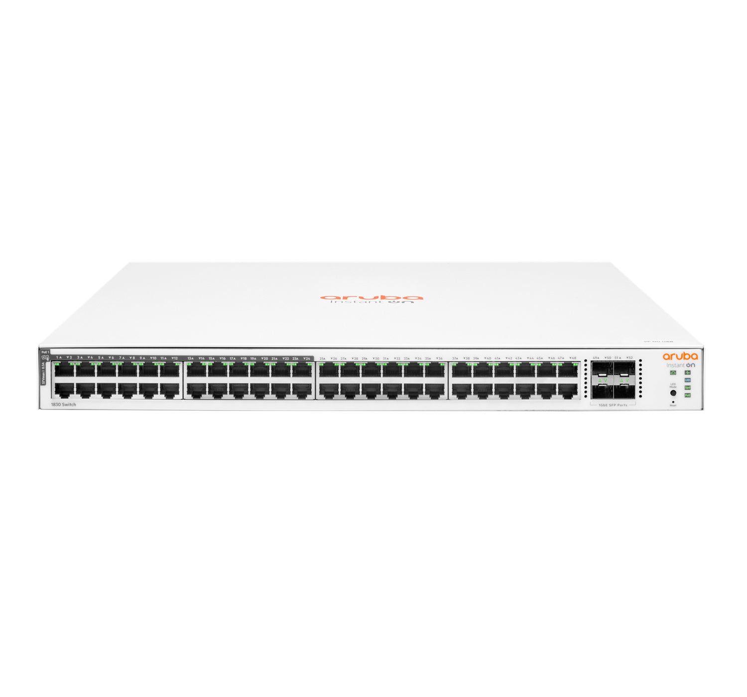 HPE Aruba Instant On 1830 48G 24p Class4 PoE 4SFP 370W Switch - Interruptor - inteligente - 24 x 10/100/1000 + 24 x 10/100/1000 (PoE+) + 4 x Gigabit SFP - desktop, montável em trilho - PoE+ (370 W)