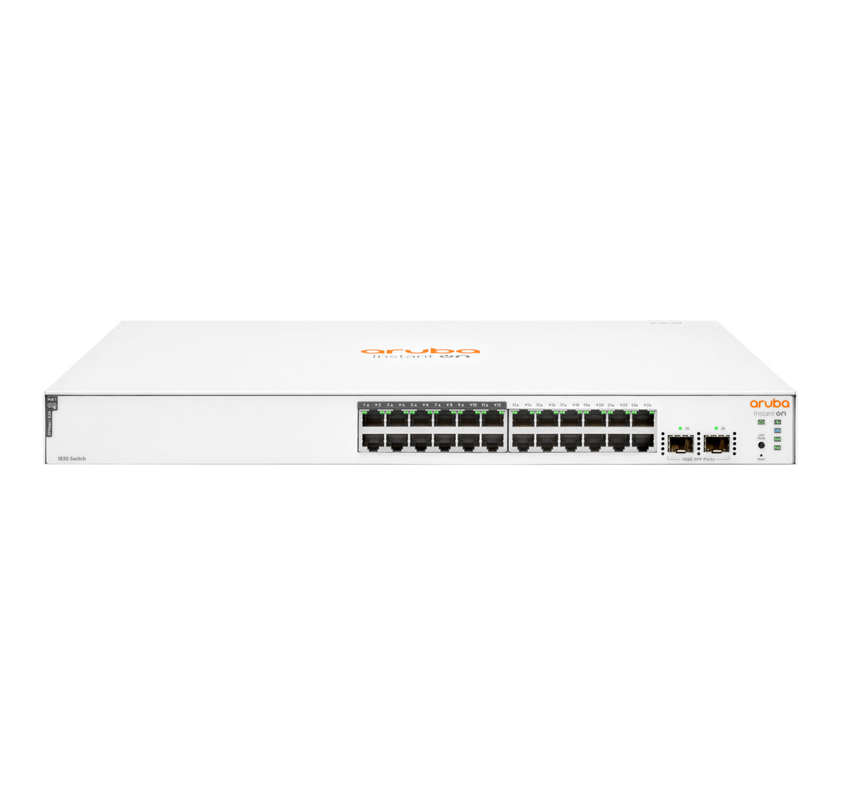 HPE Aruba Instant On 1830 24G 12p Class4 PoE 2SFP 195W Switch - Switch - Smart - 12 x 10/100/1000 + 12 x 10/100/1000 (PoE+) + 2 x Gigabit SFP - desktop, rail mountable - PoE+ (195 W)