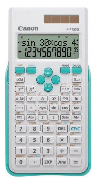 Canon F-715SG - Calculadora científica - 10 dígitos + 2 exponentes - Panel solar, batería - blanco con azul