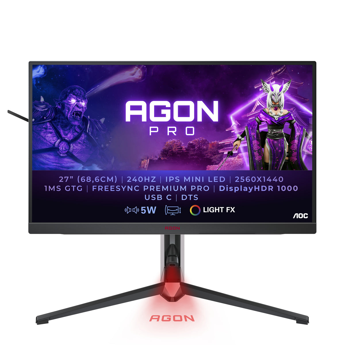 AOC MONITOR IPS 27 QHD 1MS 240HZ HDMI DP USB-C SPEAKERS HAS PIVOT AG274QZM