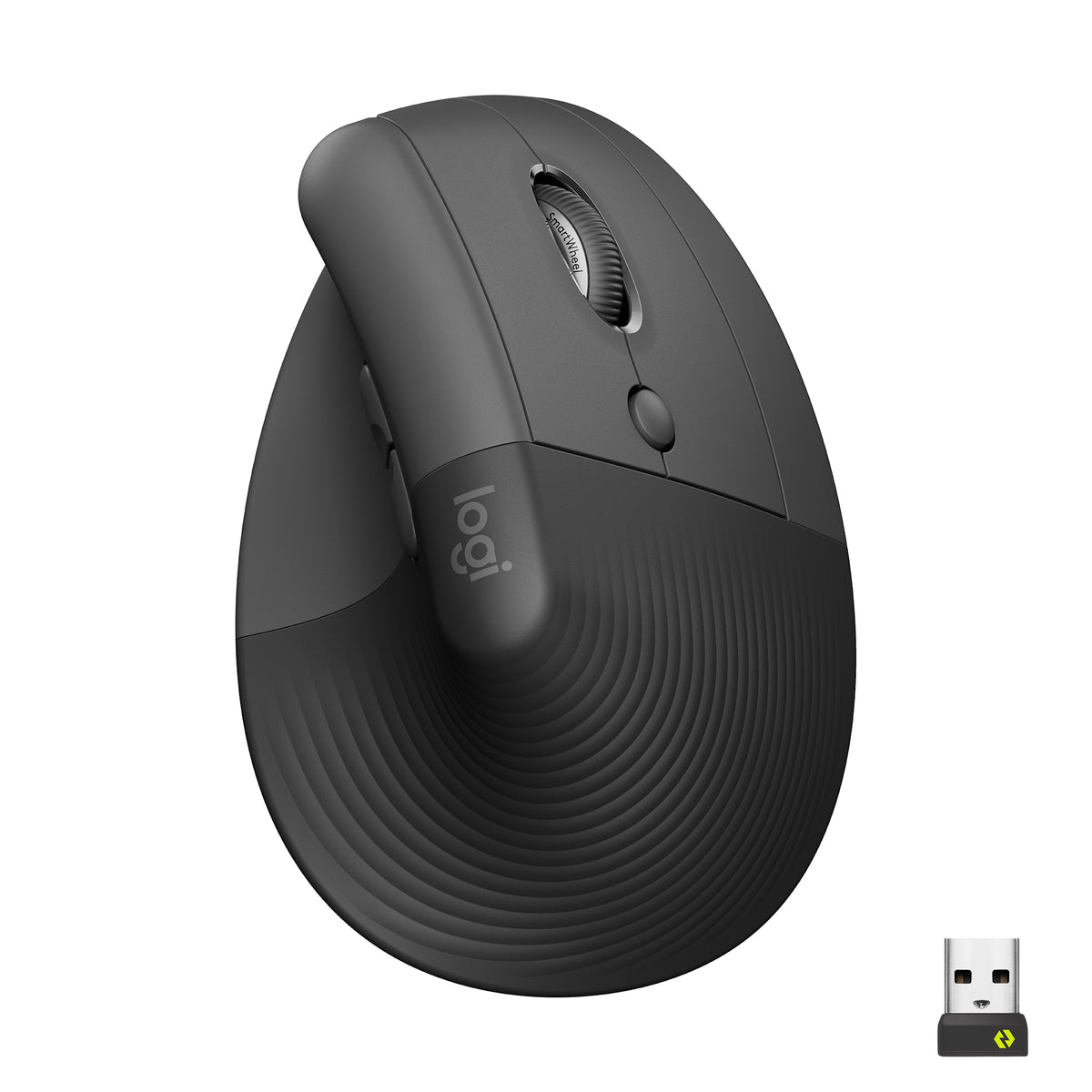 Logitech Lift Vertical Ergonomic Mouse - Ratón vertical - ergonómico - óptico - 6 botones - inalámbrico - Bluetooth, 2.4 GHz - receptor USB Logitech Logi Bolt - grafito