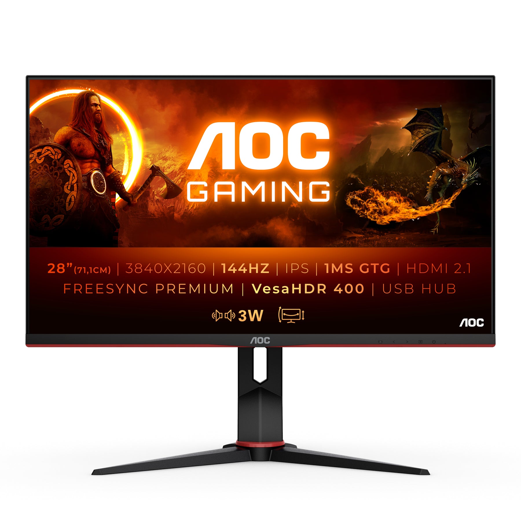 MONITOR AOC IPS 28 UHD 4K 1MS 144HZ HDMI DP ALTAVOCES USB TIENE PIVOT U28G2XU2/BK