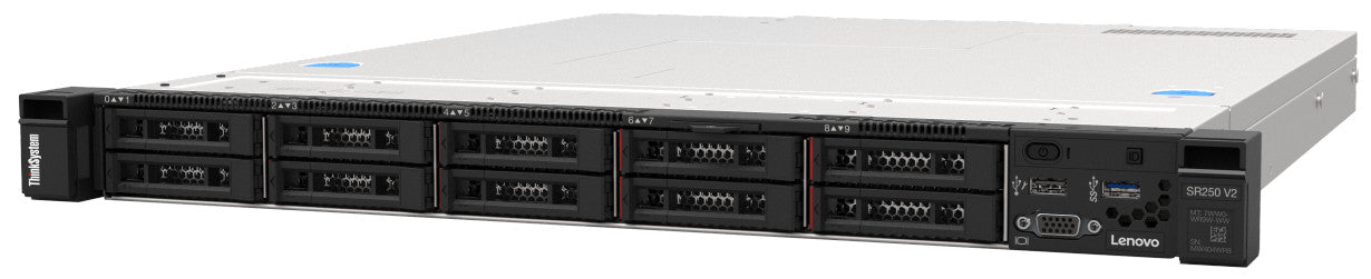 Lenovo ThinkSystem SR250 V2 7D7Q - Servidor - montável em bastidor - 1U - 1 via - 1 x Xeon E-2334 / 3.4 GHz - RAM 16 GB - SATA - hot-swap (permuta) 2.5" compartimento(s) - sem HDD - Matrox G200 - GigE - sem SO - monitor: nenhum