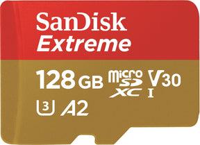 SanDisk Extreme - Flash Memory Card (microSDXC to SD Adapter Included) - 128 GB - A2 / Video Class V30 / UHS-I U3 / Class10 - microSDXC UHS-I