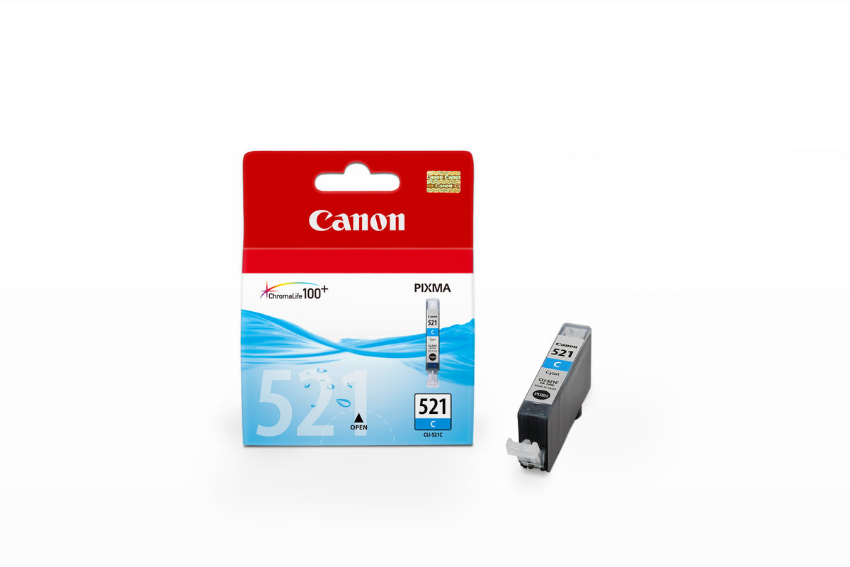 Canon CLI-521C - 9 ml - azul cian - original - blíster de seguridad - depósito de tinta - para PIXMA iP3600, iP4700, MP540, MP550, MP560, MP620, MP630, MP640, MP980, MP990, MX860, MX870