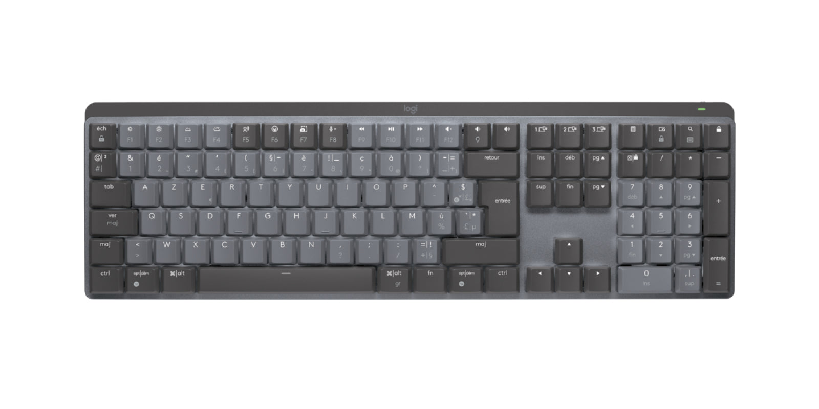 Logitech Master Series MX Mechanical - Teclado - retroiluminación - inalámbrico - Bluetooth LE - AZERTY - Francés - interruptor: Tactile Quiet - grafito