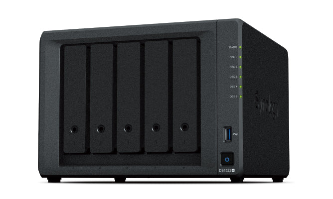Synology Disk Station DS1522+ - Servidor NAS - 5 bahías - SATA 6Gb/s - RAID (expansión de disco duro) 0, 1, 5, 6, 10, JBOD - RAM 8 GB - Gigabit Ethernet - Soporte iSCSI