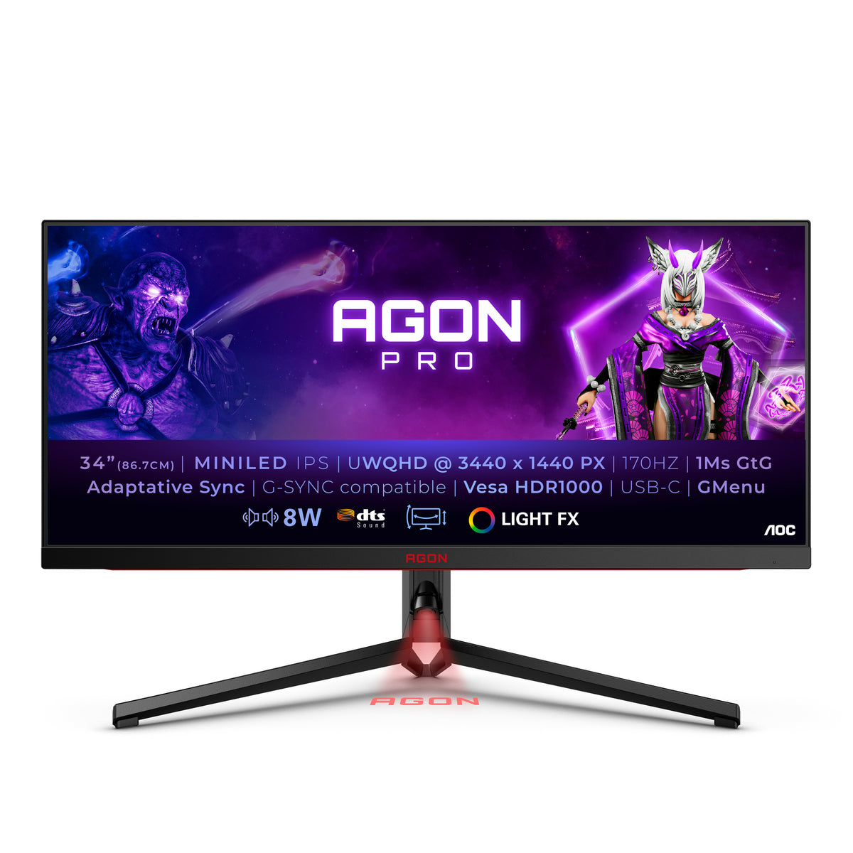 AOC MOITOR IPS 34 21:9 UWQHD 1MS 170HZ HDMI DP USB-C SPEAKERS AG344UXM