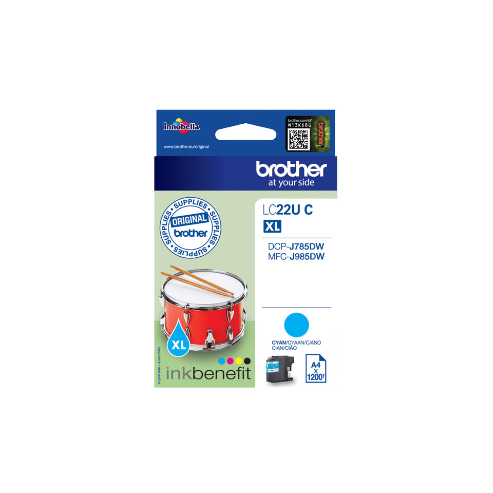 Brother LCLC22UC - XL - azul cian - original - cartucho de tinta - para Brother DCP-J785DW, MFC-J985DW, INKvestment Work Smart MFC-J985DW, MFC-J985DW XL