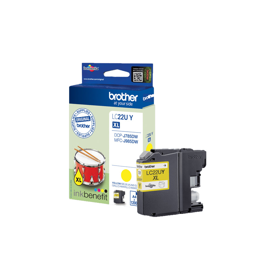 Brother LC22UY - XL - yellow - original - ink cartridge - for Brother DCP-J785DW, DCP-J785DWXL, MFC-J985DW, INKvestment Work Smart MFC-J985DW