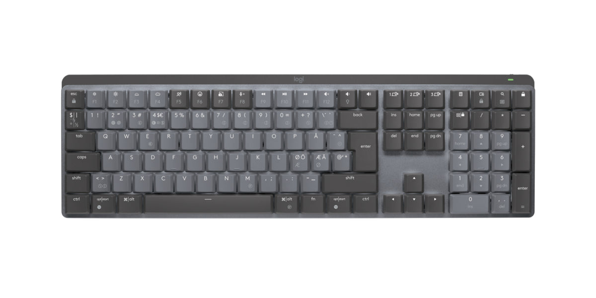 Logitech Master Series MX Mechanical - Teclado - Retroiluminación - Inalámbrico - Bluetooth LE - QWERTY - Nórdico (danés/finlandés/noruego/sueco) - interruptor: Clicky - grafito