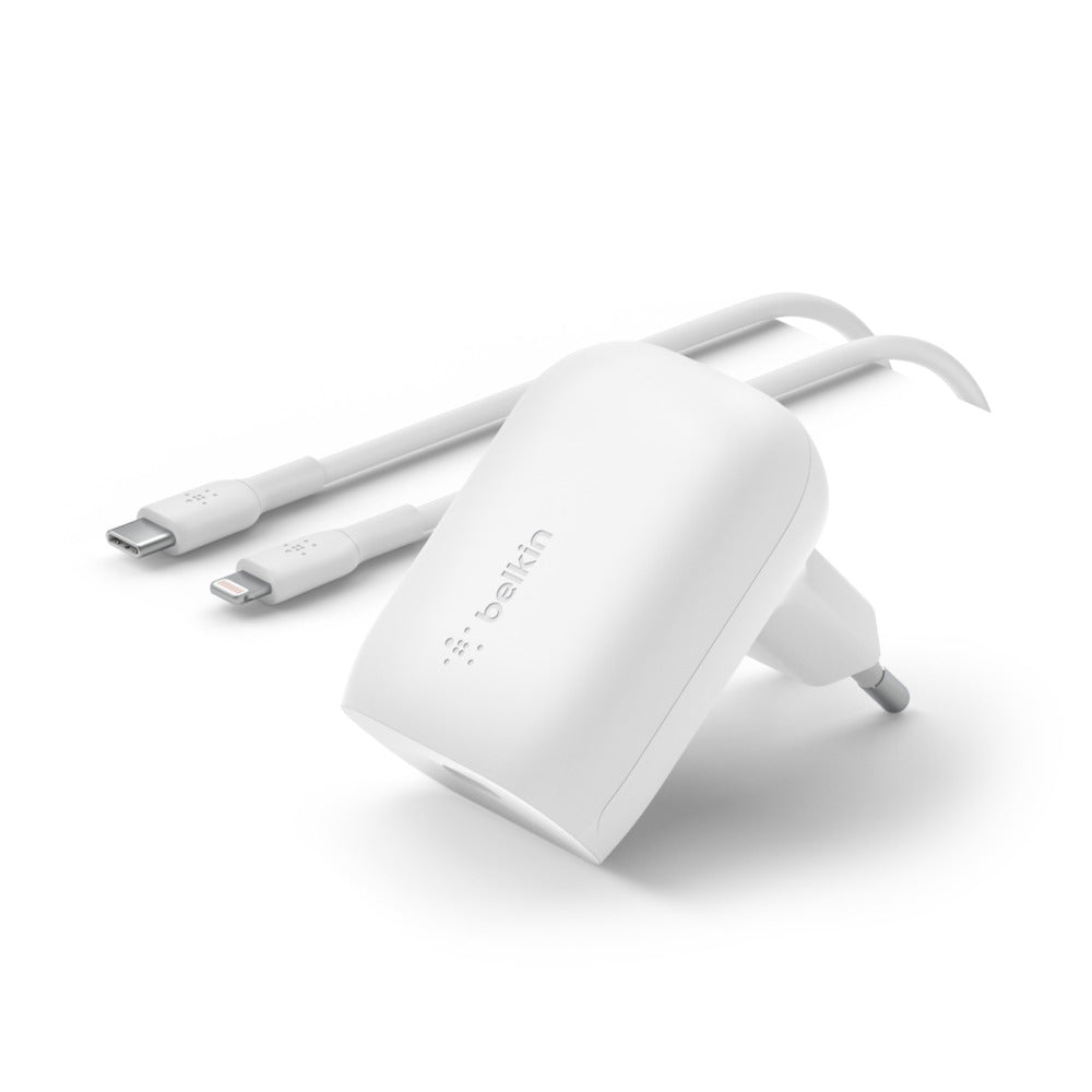 Belkin BOOST CHARGE Wall Charger - Adaptador de alimentação - tecnologia PPS - 30 Watt - 3 A - PD 3.0 (USB-C) - branco - para Apple iPad/iPhone (Lightning)